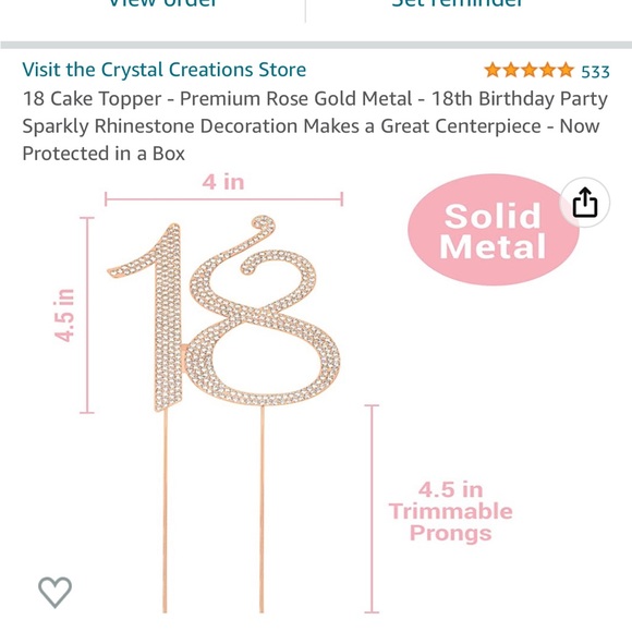 Rose Gold Cake Topper for 18th Birthday! Brand New in box! - Picture 3 of 4